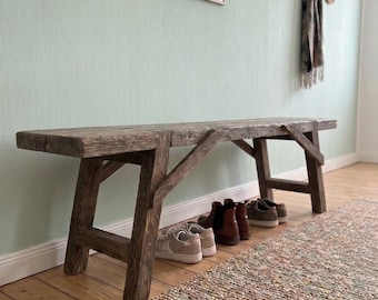 Reclaimed oak-effect bench | Rustic | Wooden bench | Coffee table | Bed bench | Sideboard | Coffee table | Reclaimed wood | Construction timber | Seating bench
