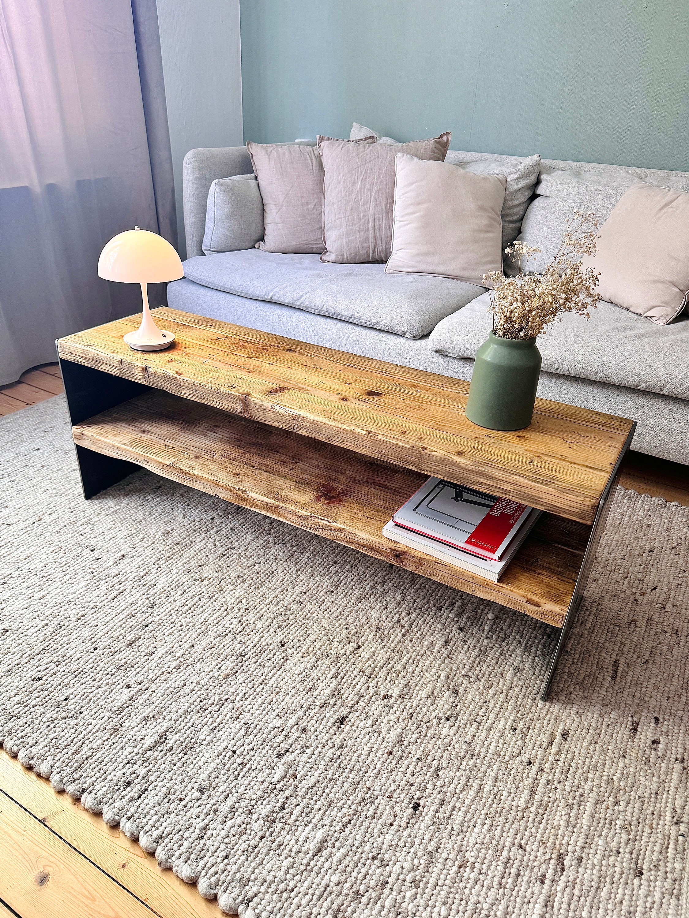 Banc Huilé Style Industriel | Table Basse Avec Étagère En Bois De Récupération À Chaussures Meuble Bas Buffet Tv Planches D'échafaudage Design