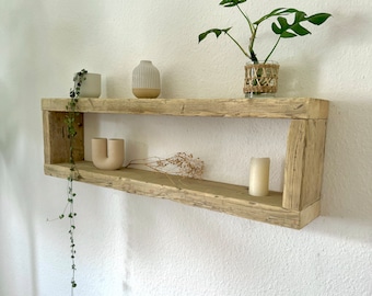 Floating wall shelf with two levels made from natural scaffold planks | Reclaimed wood | Floating shelf scaffold board | Construction timber | Catering