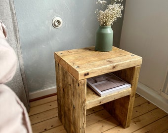 Bedside table, side table, stool made of scaffolding planks | Solid wood | Reclaimed wood | Coffee table | Side table with shelf | Wooden table | Reclaimed wood