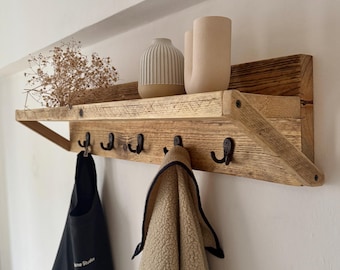 Coat rack *oiled* made of reclaimed wood with shelf | Bathroom shelf | Towel rail | Bathroom | Hallway | Wall-mounted coat rack with hat rack