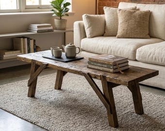 Mesa de centro rústica hecha de madera reciclada | Pieza única, hecha a mano en Münster | Madera maciza | Banco | Regalo | Mesa de centro de estilo campestre única