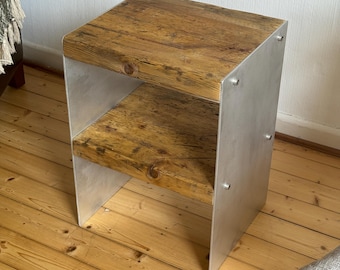 Side table | Nightstand | Stool | Coffee table made of reclaimed wood and brushed aluminum