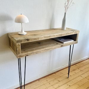 Wall console | Console table with shelf | Hallway | Sideboard | Highboard | Storage | Reclaimed wood | Recycled wood | Scaffolding plank