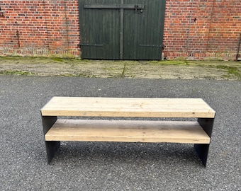 Bench made from scaffolding planks and steel plates with shelf | Shoe rack | Industrial style | Rustic | Construction timber | Reclaimed wood | Sideboard | Lowboard