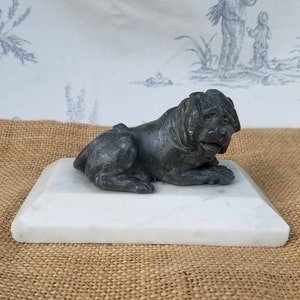 Lead Lion on a Marble Base, French Antique Lead Lion, Lion Statue