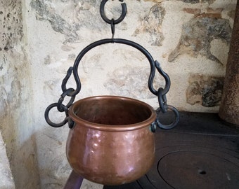 Caldero de cobre francés antiguo