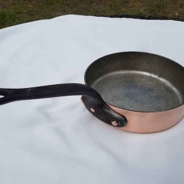 Antique French Quality Copper Saute / Frying Pan stamped made in France, 3 mm thick