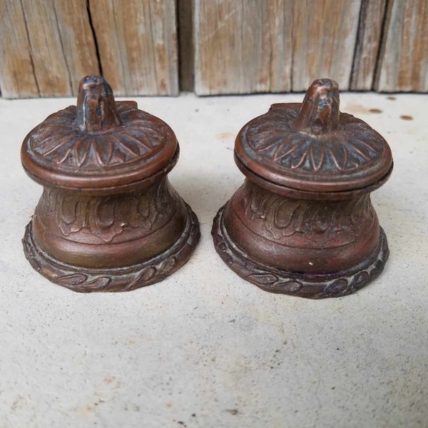 Pair of French Inkwells- Ink Pots, Antique French Spelter Replacement Inkwells, Spare or Replacement Parts, Desk Top Item.