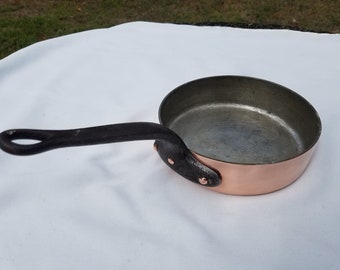 Antique French Quality Copper Saute / Frying Pan stamped made in France, 3 mm thick