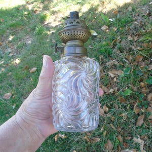 Antique French Pressed Glass Oil Lamp with Burner