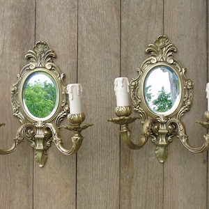 Pair of French Extremely Good Quality 1960&#39;s Empire Style Wall Light Sconces With Mirrored Backs,Chateau Decor,French Vintage Home Lighting