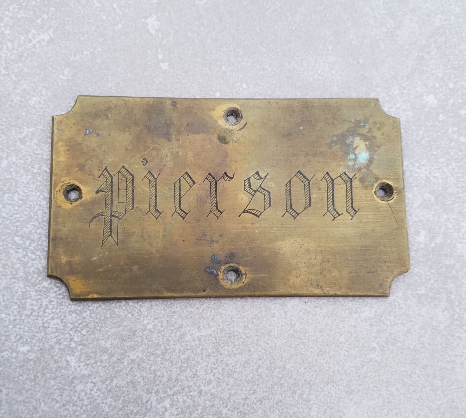 Plaque de Porte en Laiton Antique Pierson' Plaque Boîte Laiton, Décoration Murale Français Antique