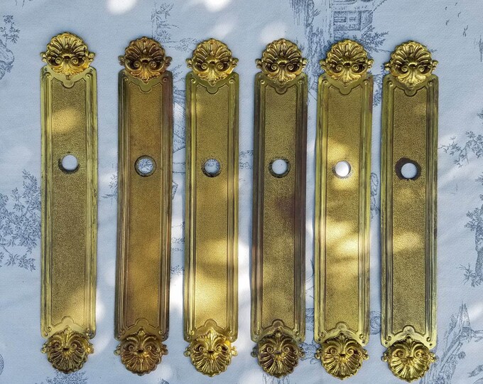 Six Antique French Art Nouveau Brass Door Push Plates,finger Plates,door Hardware,door Furniture