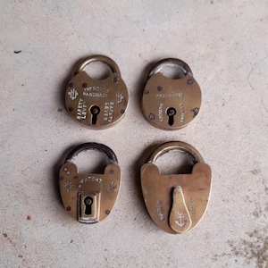 4 antique Small Brass Padlocks, Collectable Locks, Home Wall Decor