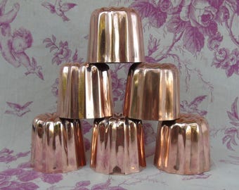 Antique French Copper Canelé Molds, Set of 6, Kitchen Decor