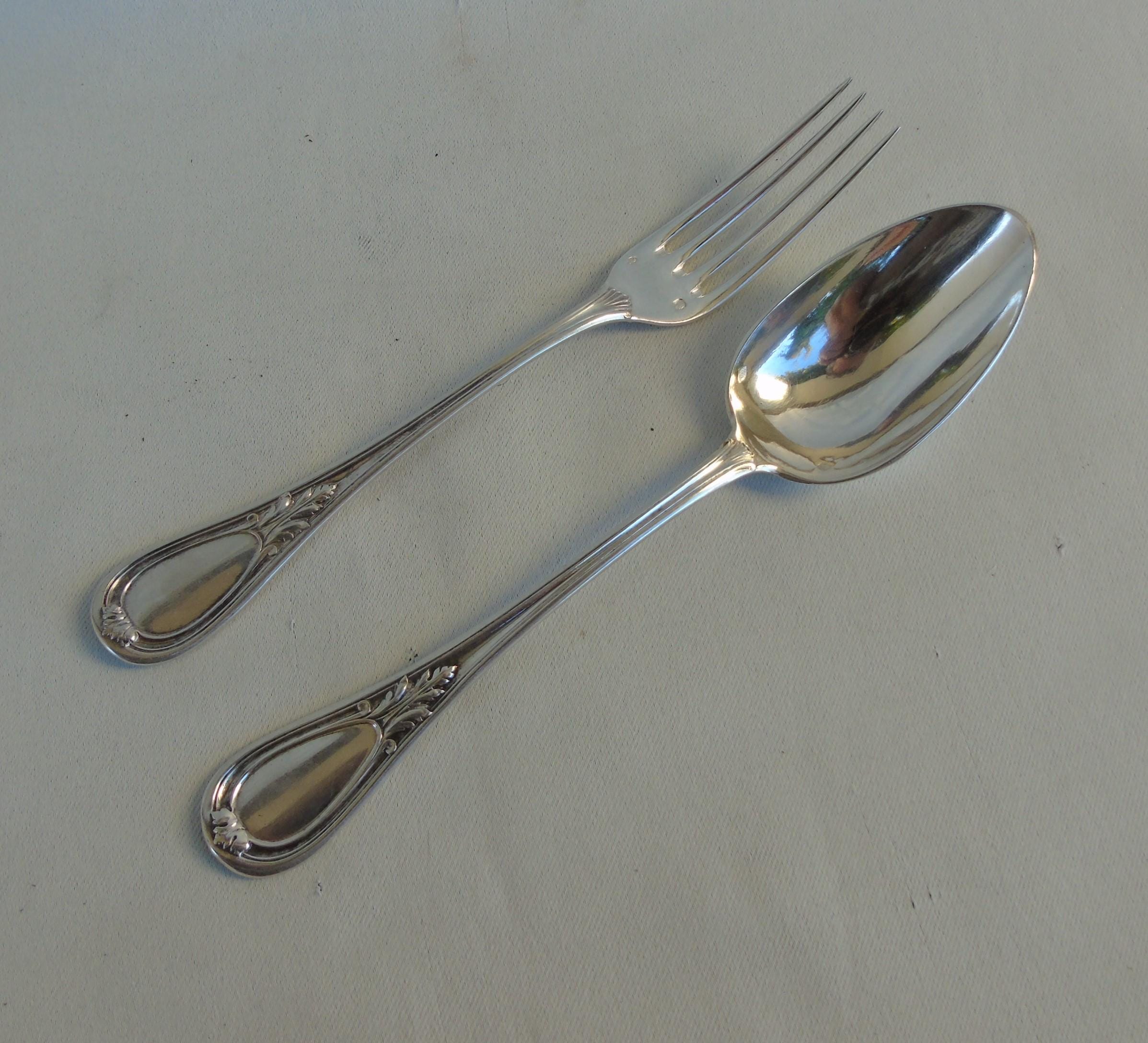 French Sterling Silver Oyster Forkミネルバ1 Antique French Minerva Sterling Silver Fork and Spoon, Henin & Cie