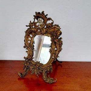 Specchio da tavolo antico francese in bronzo rococò, specchio barocco, specchio da boudoir, specchio da cavalletto, specchio da parete, idea regalo francese antica