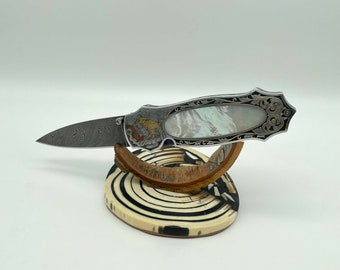 Knife mosaic damask folding knife engraving titanium mother-of-pearl "sailor"