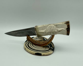 Knife Mosaic Damascus Knife Elk Antler Mokume Gane Collector "Joda - STAR WARS"