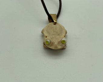 Pendant Necklace Jewelry Leather Cord Hand Carved Fossils "Frog"