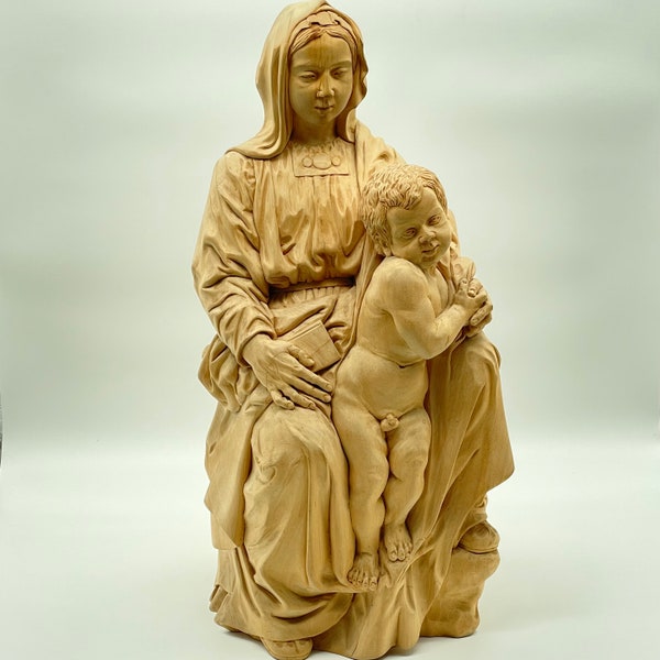 Maria mit Kind Handgeschnitzte Holzfigur Lindenholz Sculpture Sammler Unikat