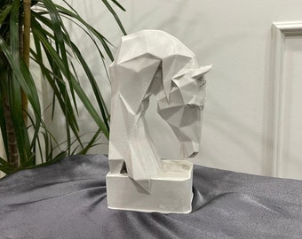 Cubic Horse Staue, Animal Art Sculpture, White Home Decor, Handmade Stone, Perfect Gift Idea