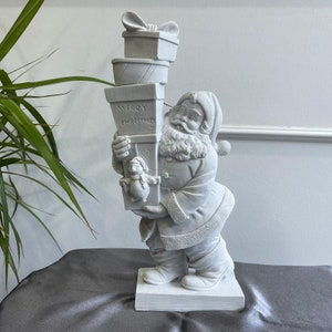 Handcrafted Santa Claus with Gift Box Statue - Festive Holiday Decor Figurine - Unique Christmas Decoration & Gift Idea