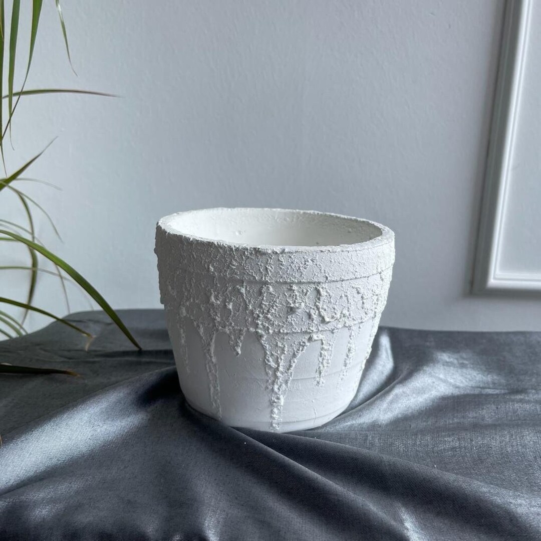 Embroidered Vase Statue, Art Sculpture, White Home Decor, Handmade Stone, Perfect Mom Gift Etsy