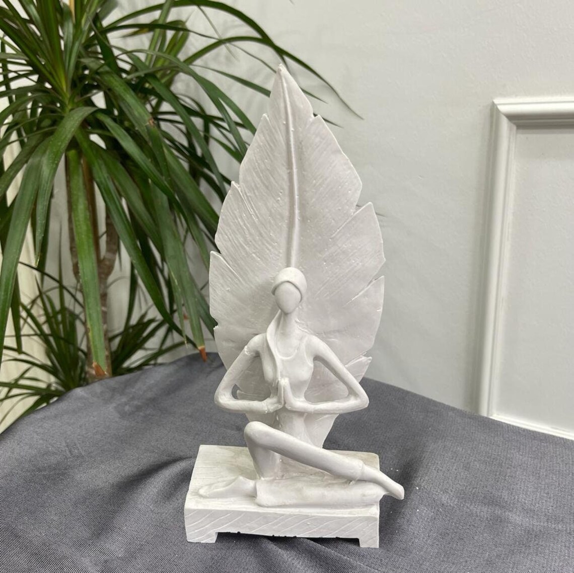 Leafy Yoga Girl Statue Yoga Art Sculpture White Home Decor Etsy