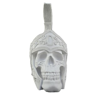 Helmeted Skull Sculpture – Bold and Unique Decor Piece – Handmade Skull Statue with Helmet Design – Gothic and Modern Home Decoration