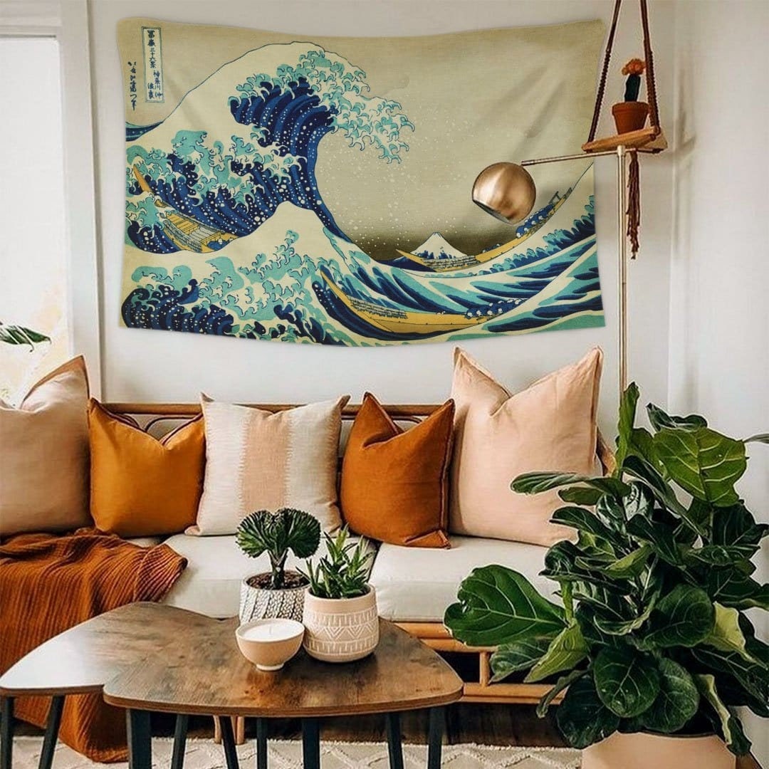 The Great Wave Wall Art the Great Wave Tapestry Living Room Etsy
