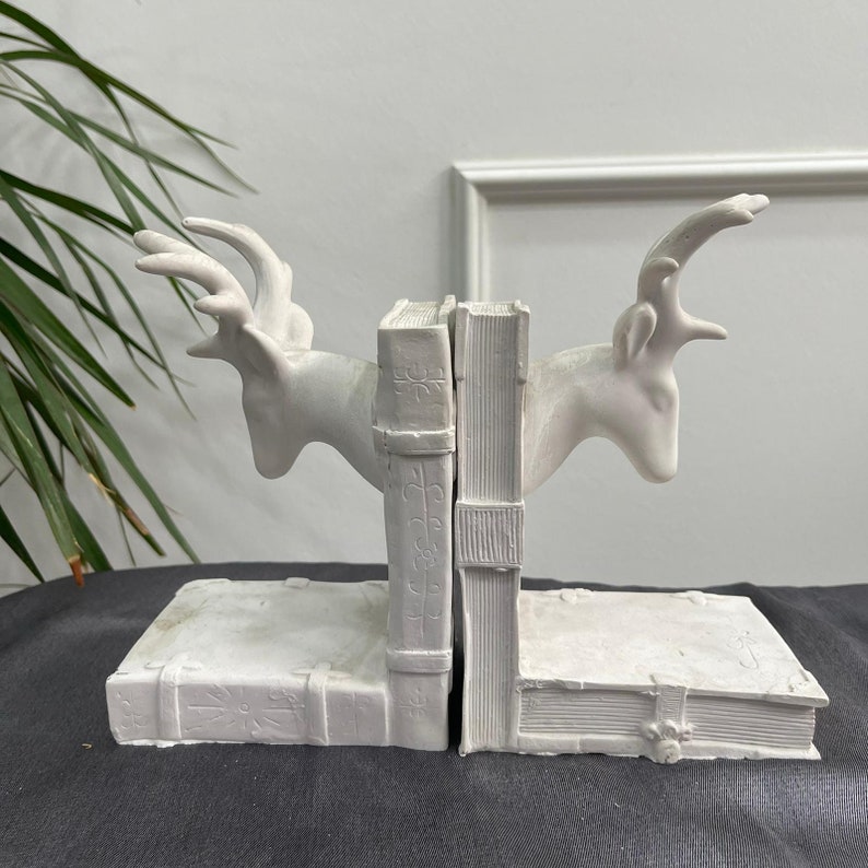 Deer Book Holder Statue Bookshelf Art Sculpture White Home Etsy