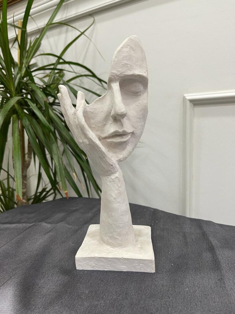 Mask on Cheek Statue Mask Art Sculpture White Home Decor Etsy