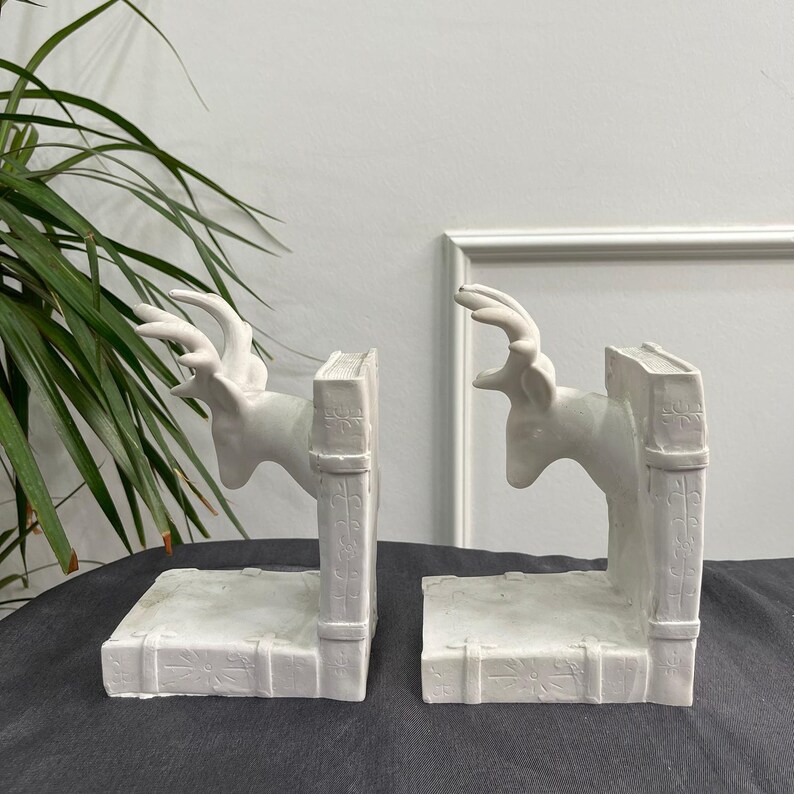 Deer Book Holder Statue Bookshelf Art Sculpture White Home Etsy
