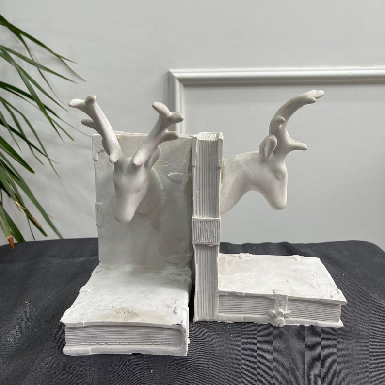 Deer Book Holder Statue Bookshelf Art Sculpture White Home Etsy