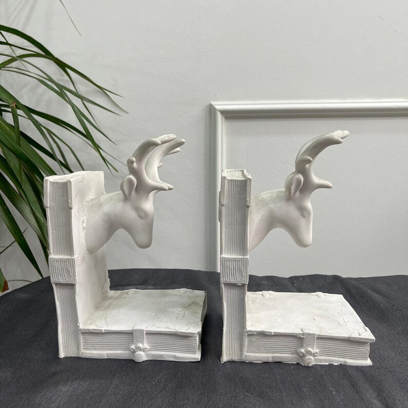 Deer Book Holder Statue Bookshelf Art Sculpture White Home Etsy
