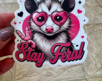 Stay Feral Possum Sticker – Funny Animal Vinyl Decal