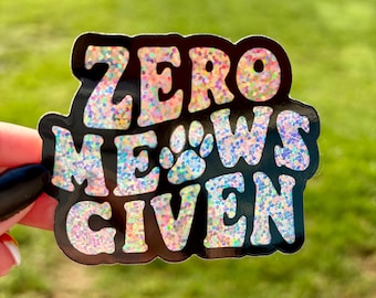 Zabawna naklejka z kotem, holograficzna naklejka z kotem, zero miauczeń, naklejka z lekiem weterynaryjnym, prezent dla miłośnika kotów, zabawna naklejka ze zwierzęciem, brokatowa naklejka z kotem