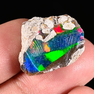 Natural Ethiopian Black Opal Rough 16 Ct Multi Fire Opal Specimen, Welo Opal Rough, Loose Gemstone for Jewelry Making AA-103