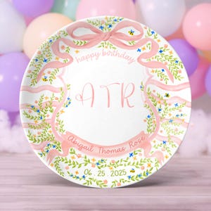 Personalized Baby Girl Birthday Plate – Custom Monogram Flower – Ceramic Keepsake Gift with Date P5299JE0