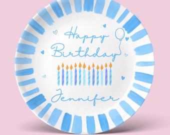 Personalized Birthday Plate for Girls – Ceramic with Pink Candles & Bold Border, Hand-Painted Keepsake Gift for Baby or Toddler P625AOE0