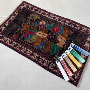 Alfombra Baluchi de 3x5 pulgadas con diseño de mapa, colección afgana, 100 % lana natural, anudada a mano, 1,38 x 0,90 cm. ENVÍO NACIONAL GRATUITO.