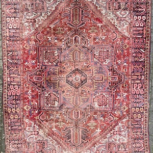 Handgemachter Vintage Heriz Perserteppich, B 8'2 ft x L 11'4 ft, Keshan Teppich, Perser, handgemachte Keshan Teppiche, Antiker Perserteppich