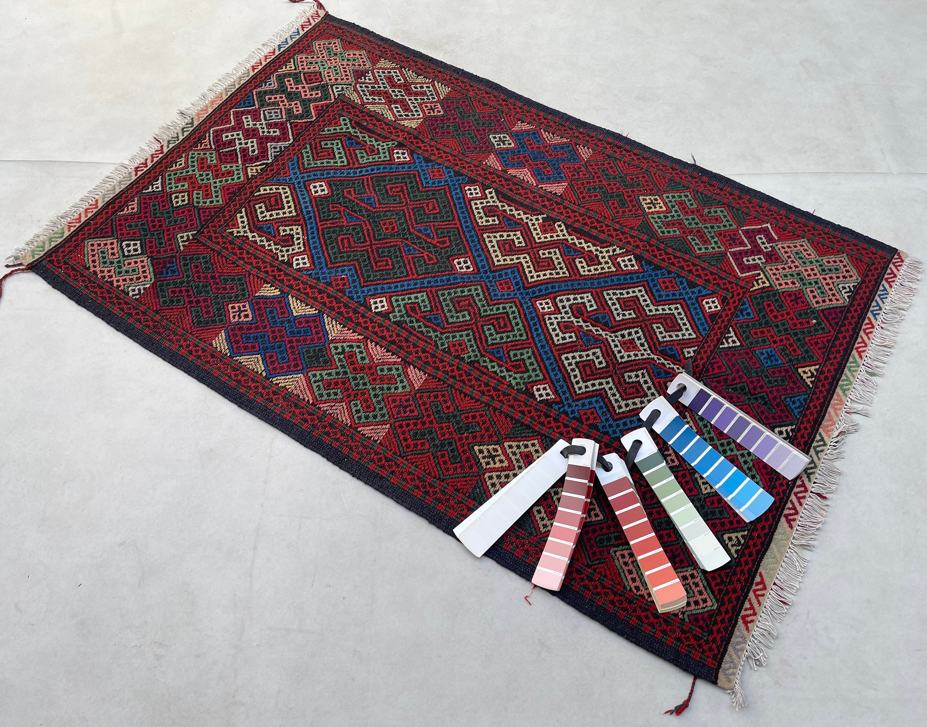 3x5 Ft Olami Design Kilim-Afghan Collection Kilim Only Handmade-Woven Rug-Natural Dye Wool Woven Kilim 1.59x1.06 cm FREE DOMESTIC SHIPPING