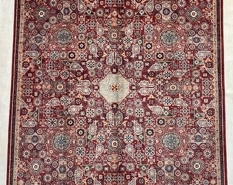 Mamluk Design 8x10 Area Rug Hand knotted with Organic dyes & Hand-spun Wool -Afghan Mamluk Rug for Living Room -Bedroom Rug Dinning Room Rug