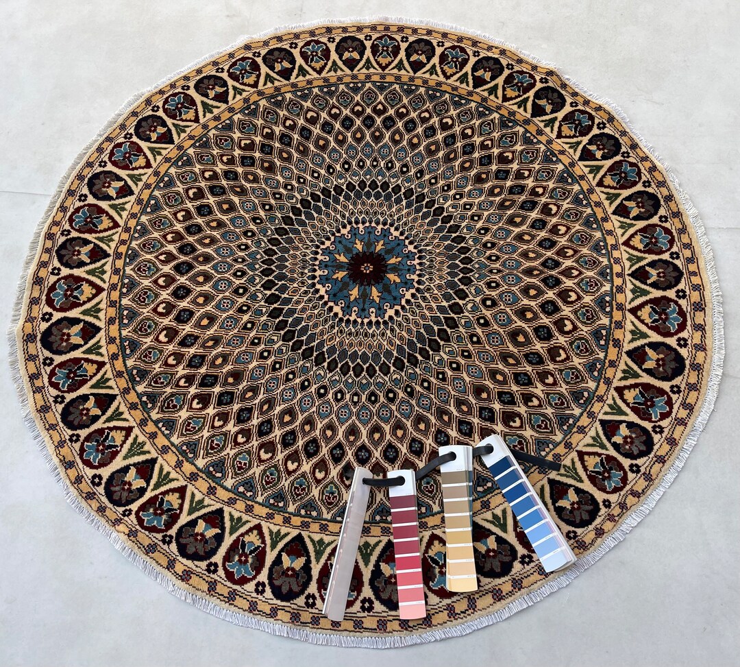 5x5 Tabriz Rug Round Merino Vintage Classic Design Rug, Afghan ...