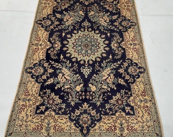 Nain Rug 3x5 1990s Rug Art Deco Original Handmade Persian antique carpet /Nain Persian /hand-knotted Nain carpet,Vegetable Dye Nain Rug