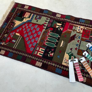 Alfombra Baluchi de 90 x 150 cm, diseño de mapa vintage, colección afgana, 100 % lana natural, anudada a mano, 1,48 x 0,90 cm. ENVÍO NACIONAL GRATUITO.