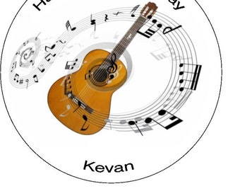 Gitarrenmusik | Musiknoten Personalisierte Nachricht Essbare Kuchendekoration 19,5 cm (rund).